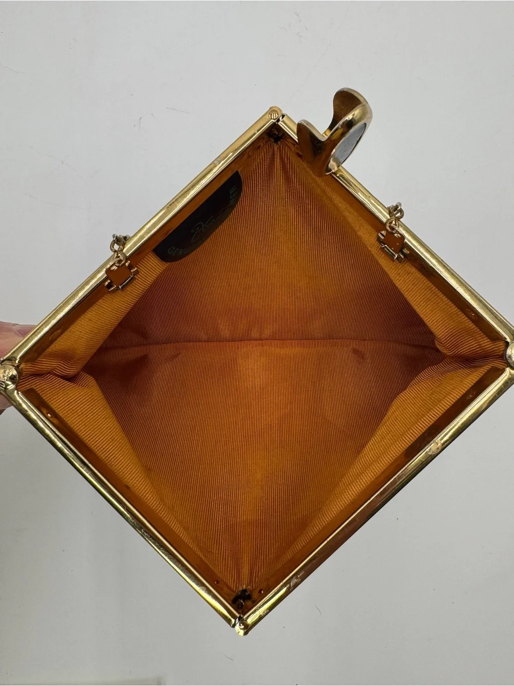 Vintage Etra Genuine Leather Navy Blue Clutch Purse Gold Chain Evening Bag